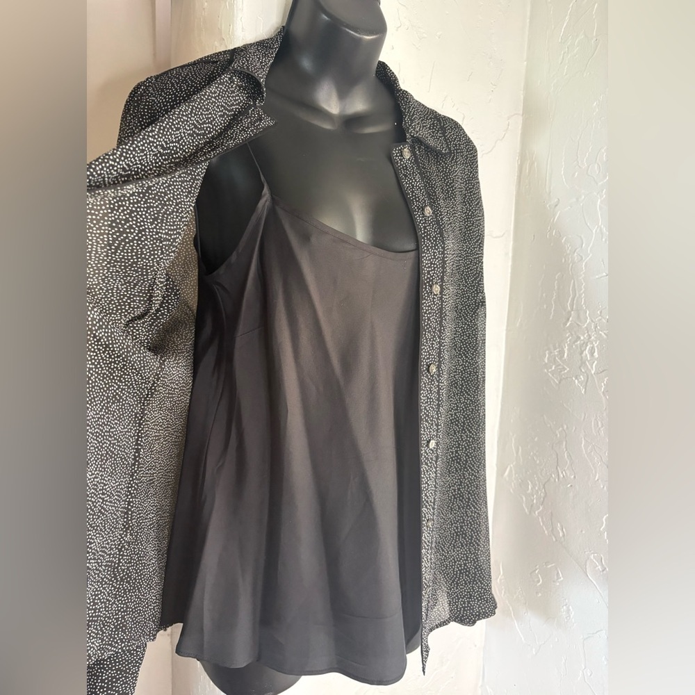 J. Crew Collection Silk secretary sheer black white micro polka dots sz 4 - Picture 4 of 9